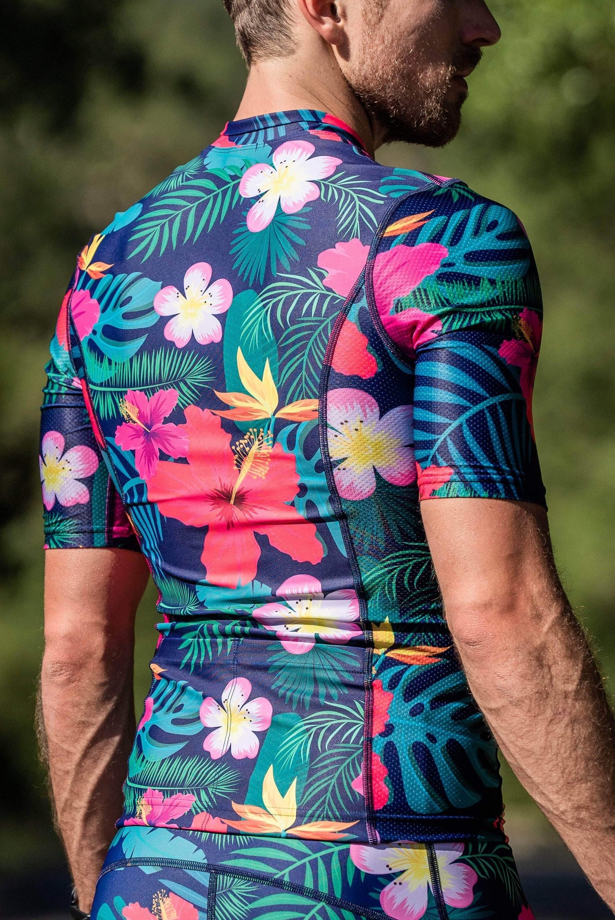The Sweat Aesthetic Triathlon Short Sleeve Top Extra Small Men&#39;s Triathlon Top - Leilani Flowers