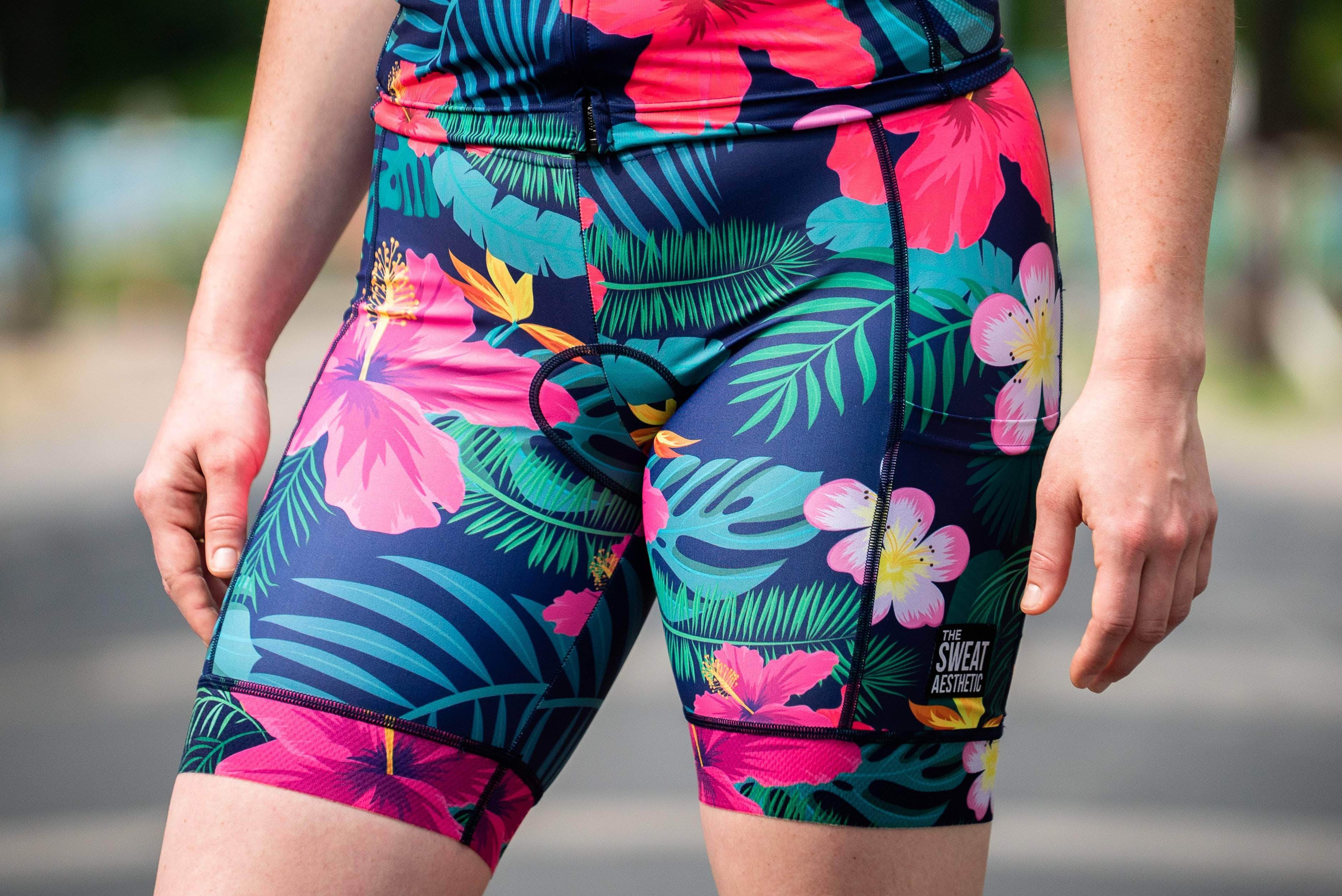 Tropical Floral Biker Shorts Women's Workout Activewear High Waist Gym -   Canada